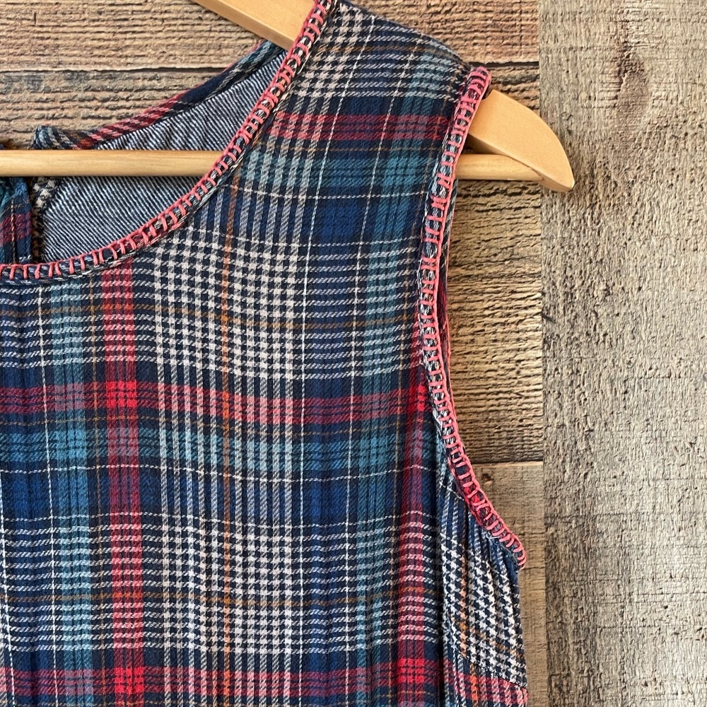 100% Cotton Natural Life Multicolor Plaid Midi Dress | Medium